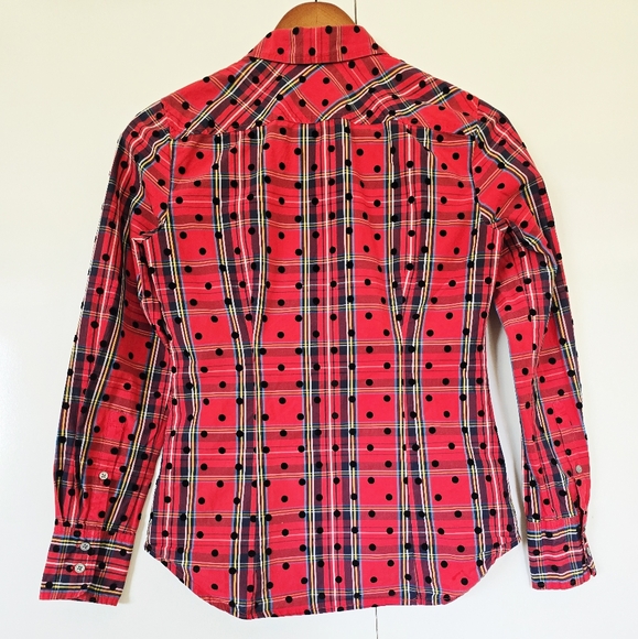 J.Crew Slim Perfect Shirt in Red Stewart Tartan Plaid with Velvet Dots Sz 00 - Picture 6 of 8